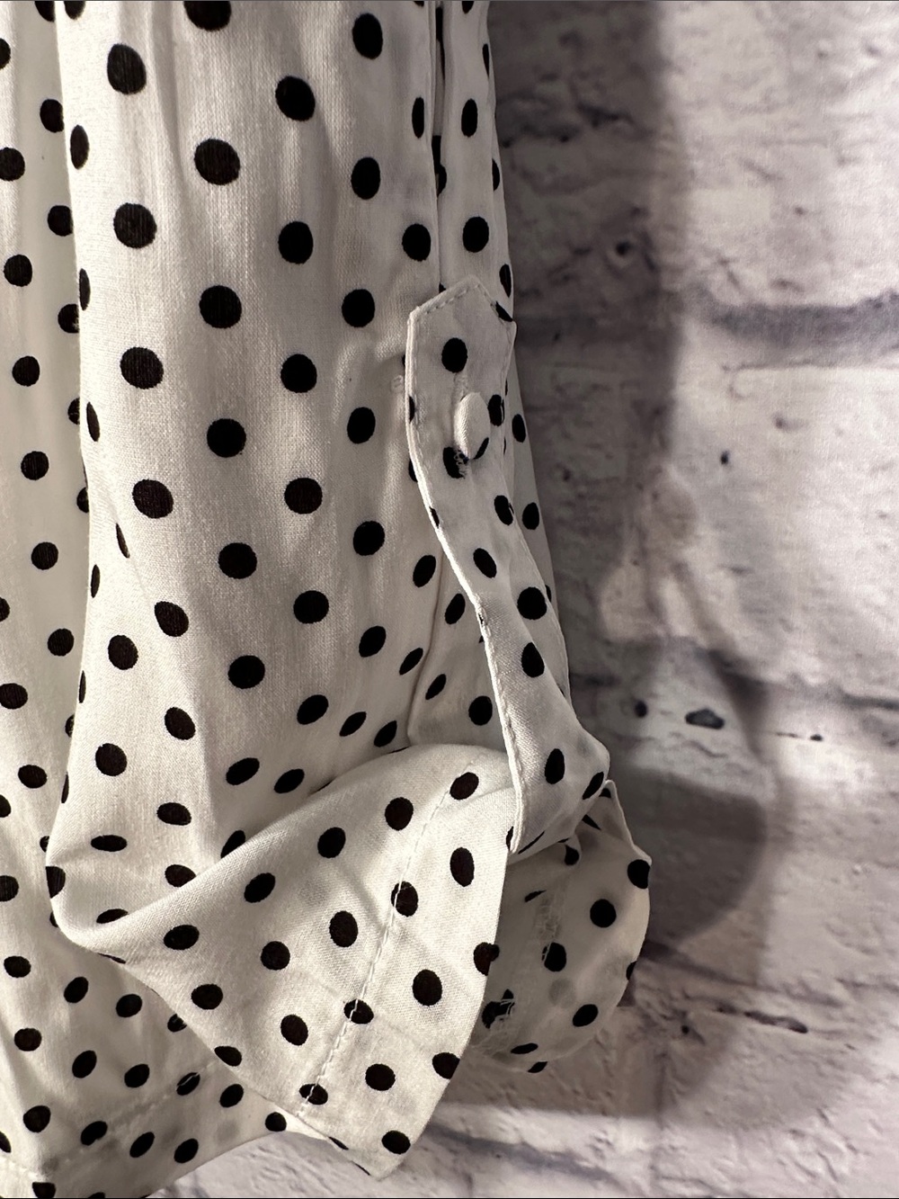 Polka Dot V-Neck Short Sleeve Romper with Black Waistband - White/Black - Picture 8 of 14